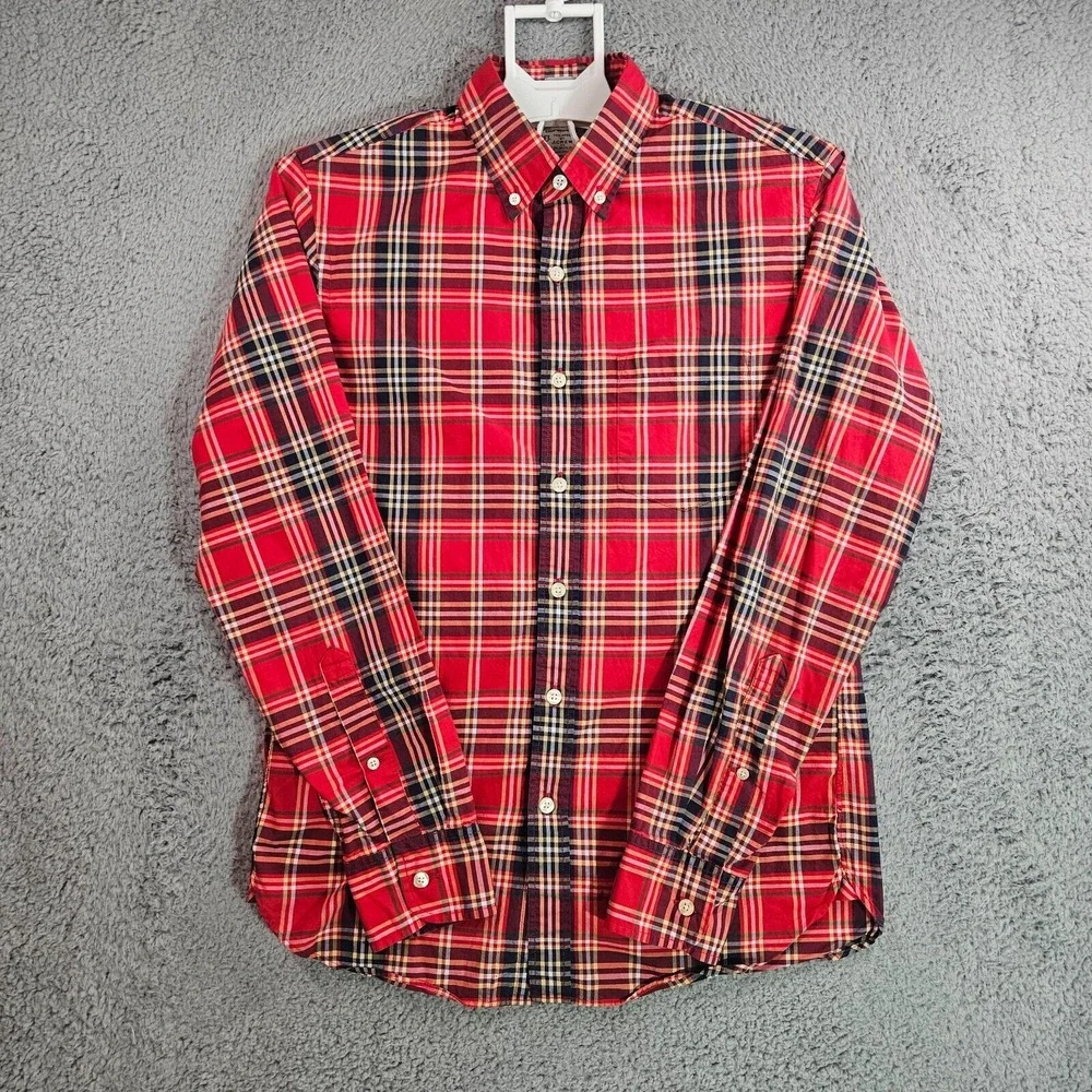 J Crew Shirt Men Small‎ Slim Fit Button Up Long Sleeve Red Plaid Lightweight -S